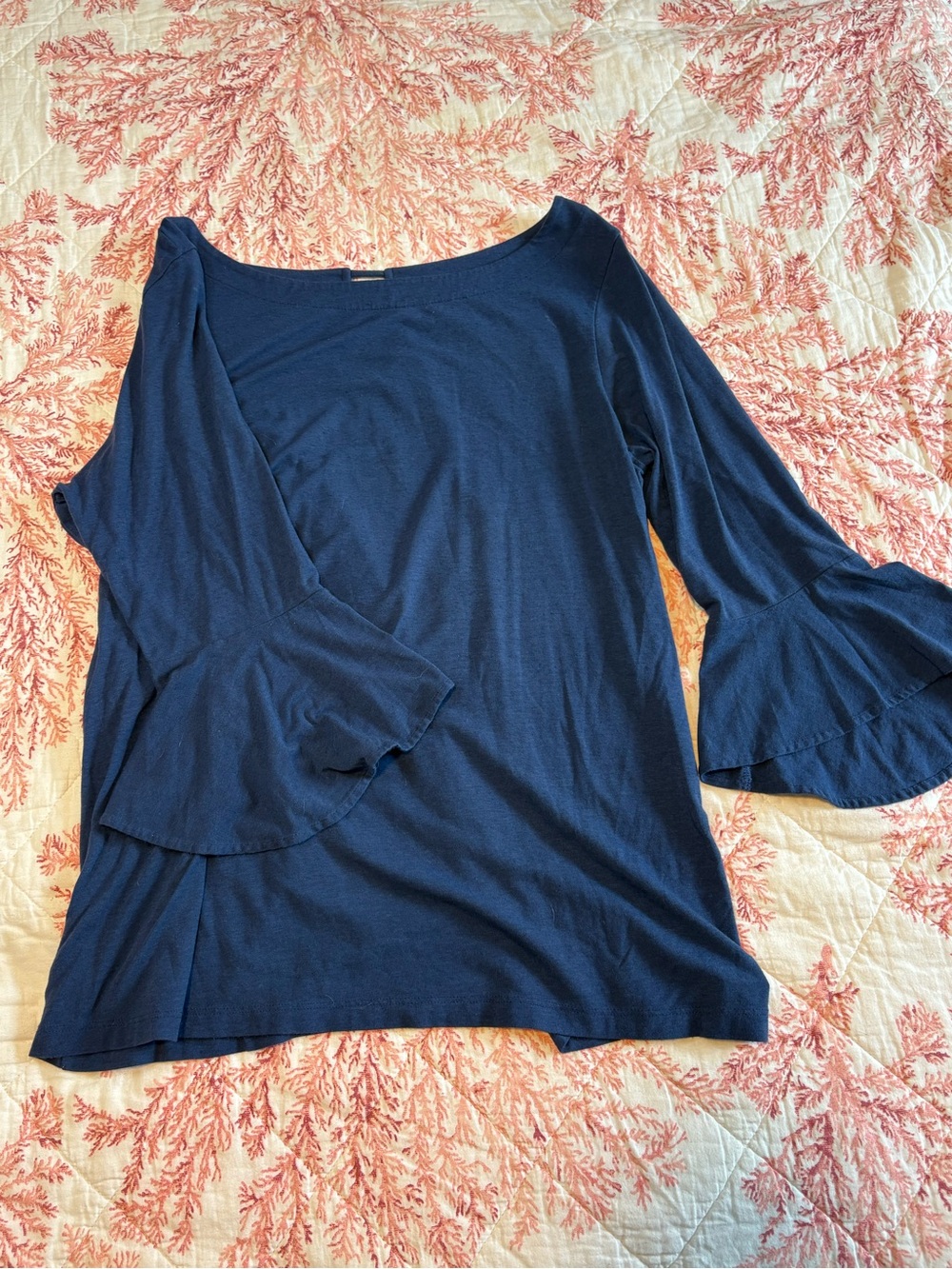 Lilly Pulitzer Navy Bell-Sleeve Boatneck Top